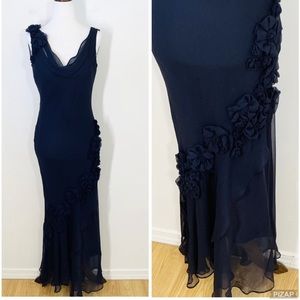 ECI 100% silk vintage floral gown black